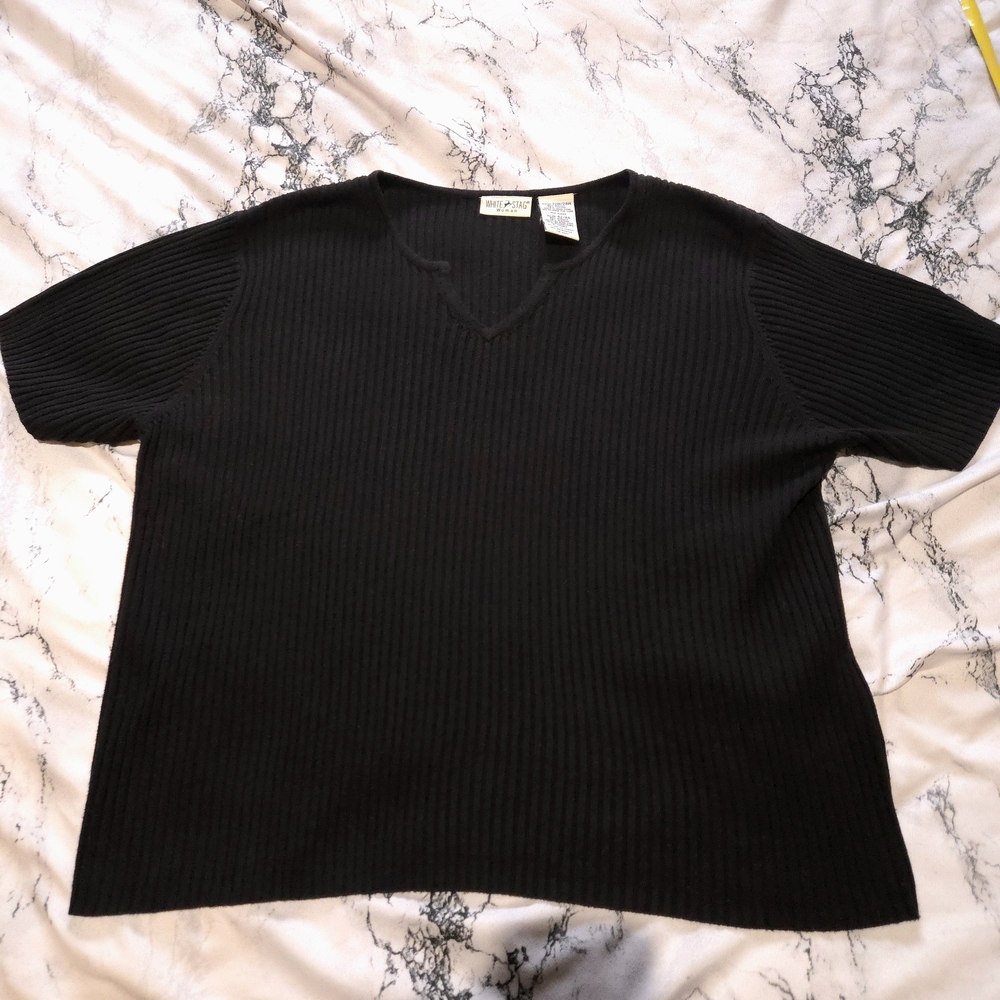 Black Ribbed V-Neck Top